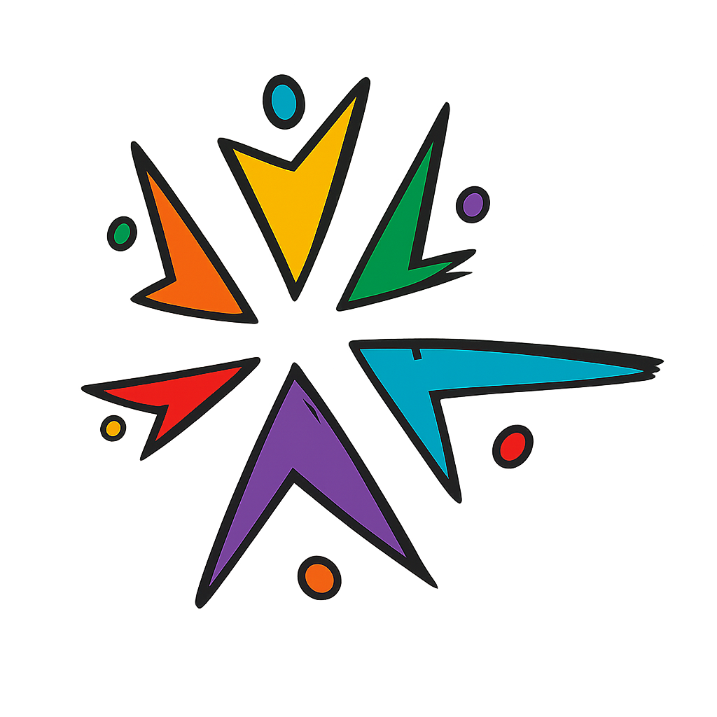 Kolorowy sygnet Fundacji Kreaktor w kształcie gwiazdy